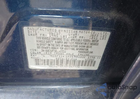 2017 Nissan Sentra S z USA, uszkodzony, nr VIN 3N1AB7AP7HY347770